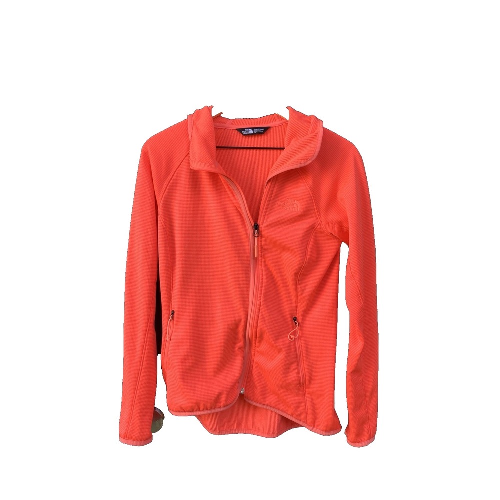 North Face Technical Grid Fleece Asymmetrical Zip Hoodie Jacket Bright Coral S - Picture 3 of 9